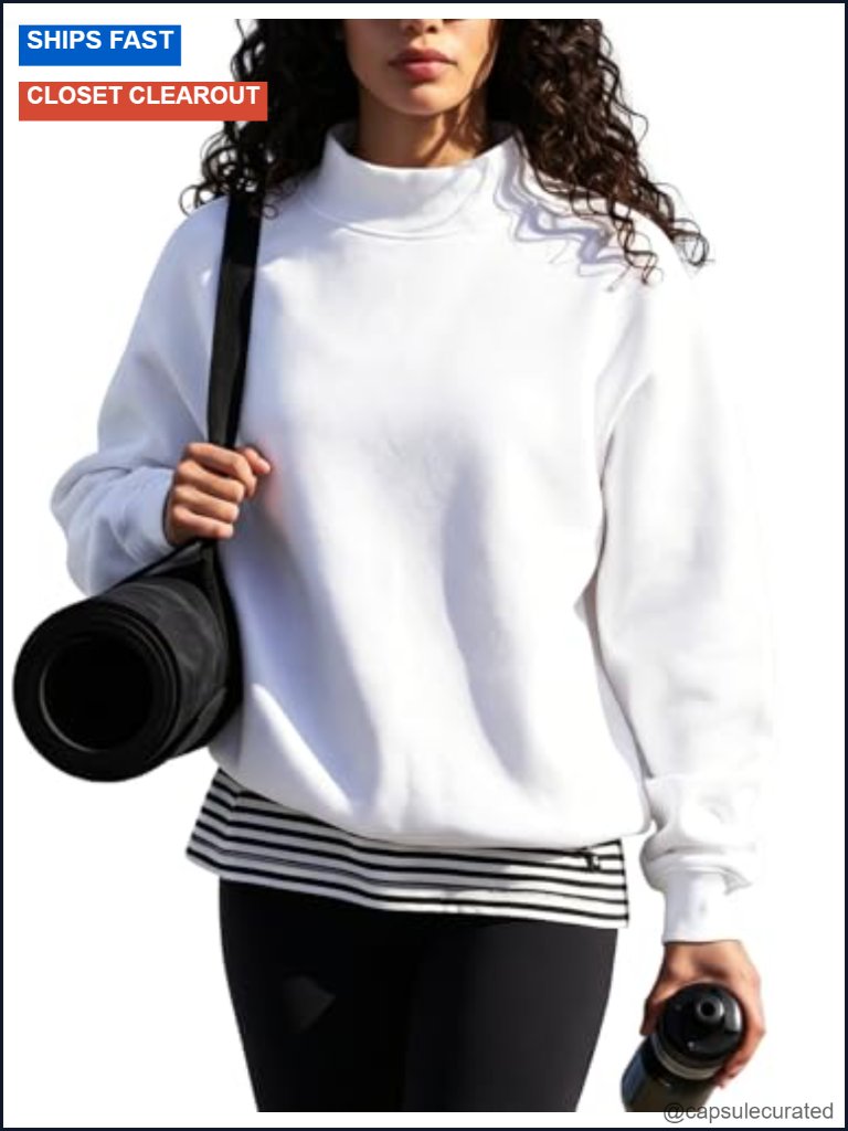 Women's Cotton Blend Mock Neck Oversized Sweatshirt Fleece Lined Pullover